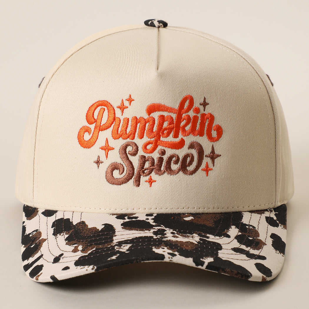 Pumpkin Spice printed brim trucker hat with cow print brim