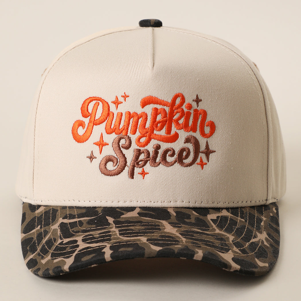 Pumpkin Spice printed brim trucker hats with leopard print brim, group