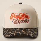 Pumpkin Spice printed brim trucker hats with leopard print brim, group