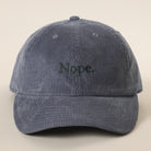 Nope corduroy baseball cap in blue grey