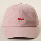 Meh embroidered baseball cap in smoke pink