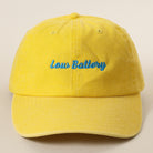 Low Battery embroidered baseball cap in yellow