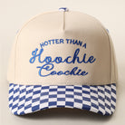 Hotter Than a Hoochie Coochie checkered brim trucker hat in blue