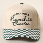 Hotter Than a Hoochie Coochie checkered brim trucker hat in dark green