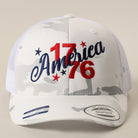 Flexfit YP America 1776 camo trucker hat in multicam alpine white