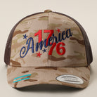 Flexfit YP America 1776 camo trucker hat in multicam arid brown