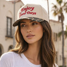 Enjoy The Good Days embroidered two-tone trucker hat, front view