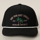 See You Out There Ocean Spirit rope trucker hat in black and white