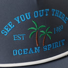 See You Out There Ocean Spirit rope trucker hat in navy and white, side view