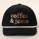 Coffee & Jesus corduroy rope trucker hat in black