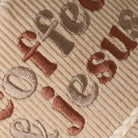 Coffee & Jesus corduroy rope trucker hat in sand, side view