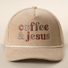 Coffee & Jesus corduroy rope trucker hat in sand