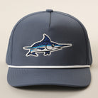 Blue Marlin rope strap trucker hat in navy and white