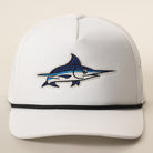 Blue Marlin rope strap trucker hat in white and black