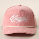 Blessed corduroy rope trucker hat in baby pink
