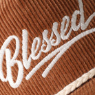 Blessed corduroy rope trucker hat in brown, side view