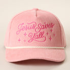 Jesus Saves Y'all corduroy rope trucker hat in baby pink
