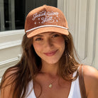 Jesus Saves Y'all embroidered corduroy rope trucker hat, front view