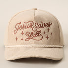 Jesus Saves Y'all corduroy rope trucker hat in sand