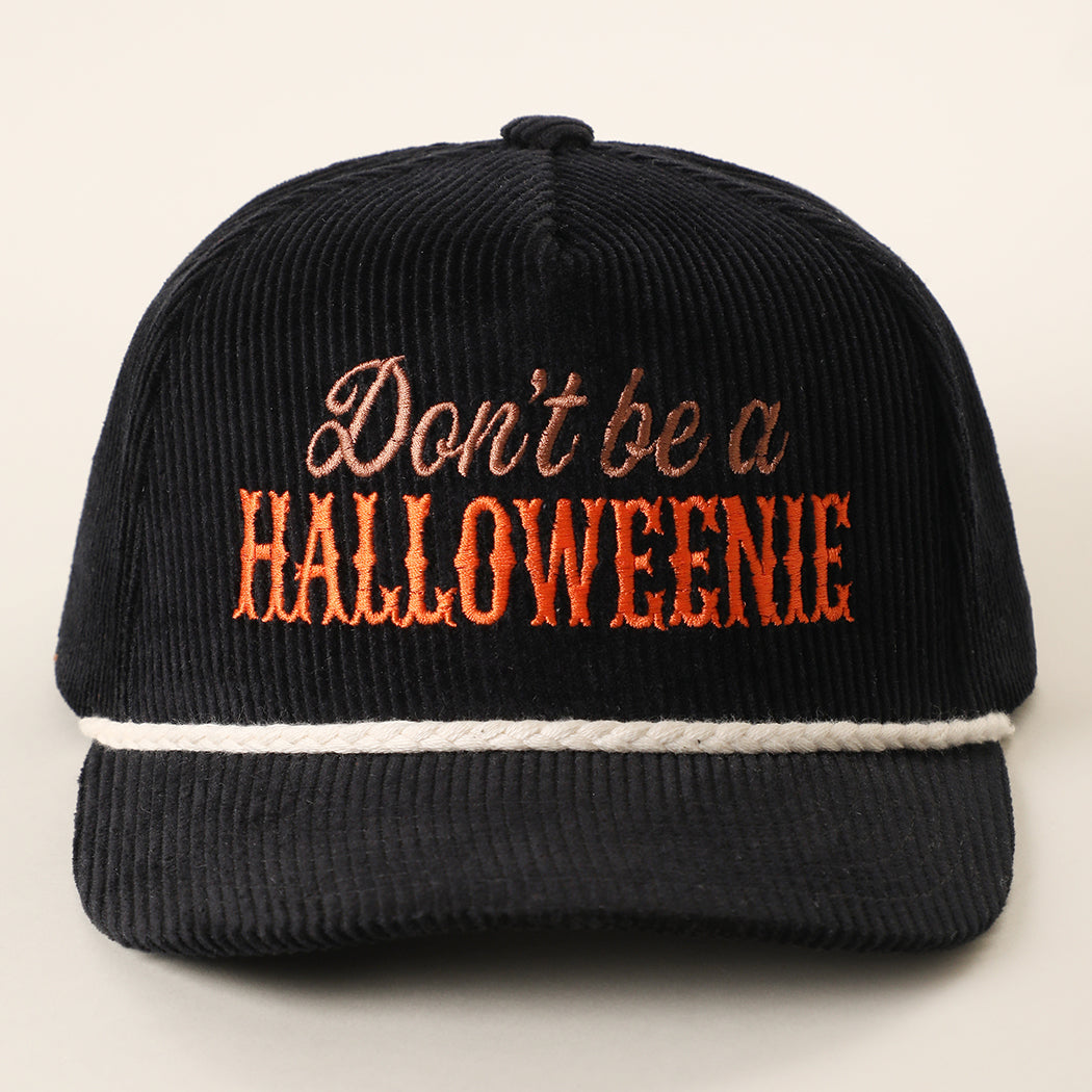 Don't Be a Halloweenie corduroy rope trucker hat in black