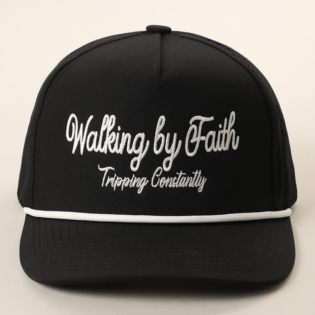 Walking by Faith embroidered rope trucker hat in black
