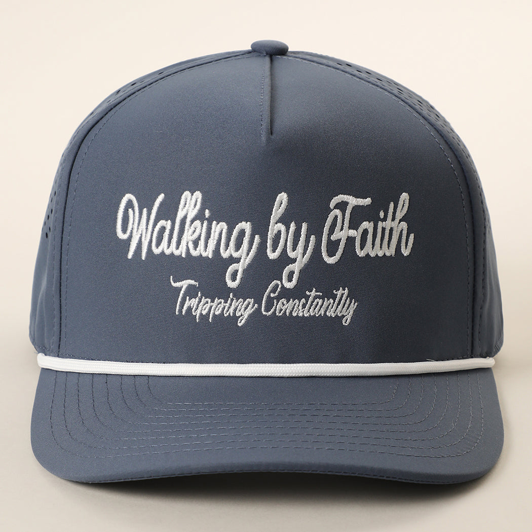 Walking by Faith embroidered rope trucker hat in navy