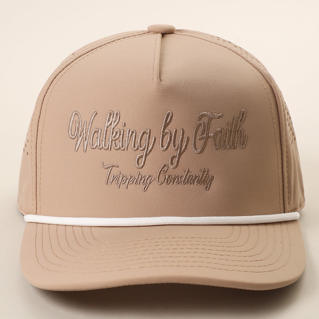 Walking by Faith embroidered rope trucker hat in sand