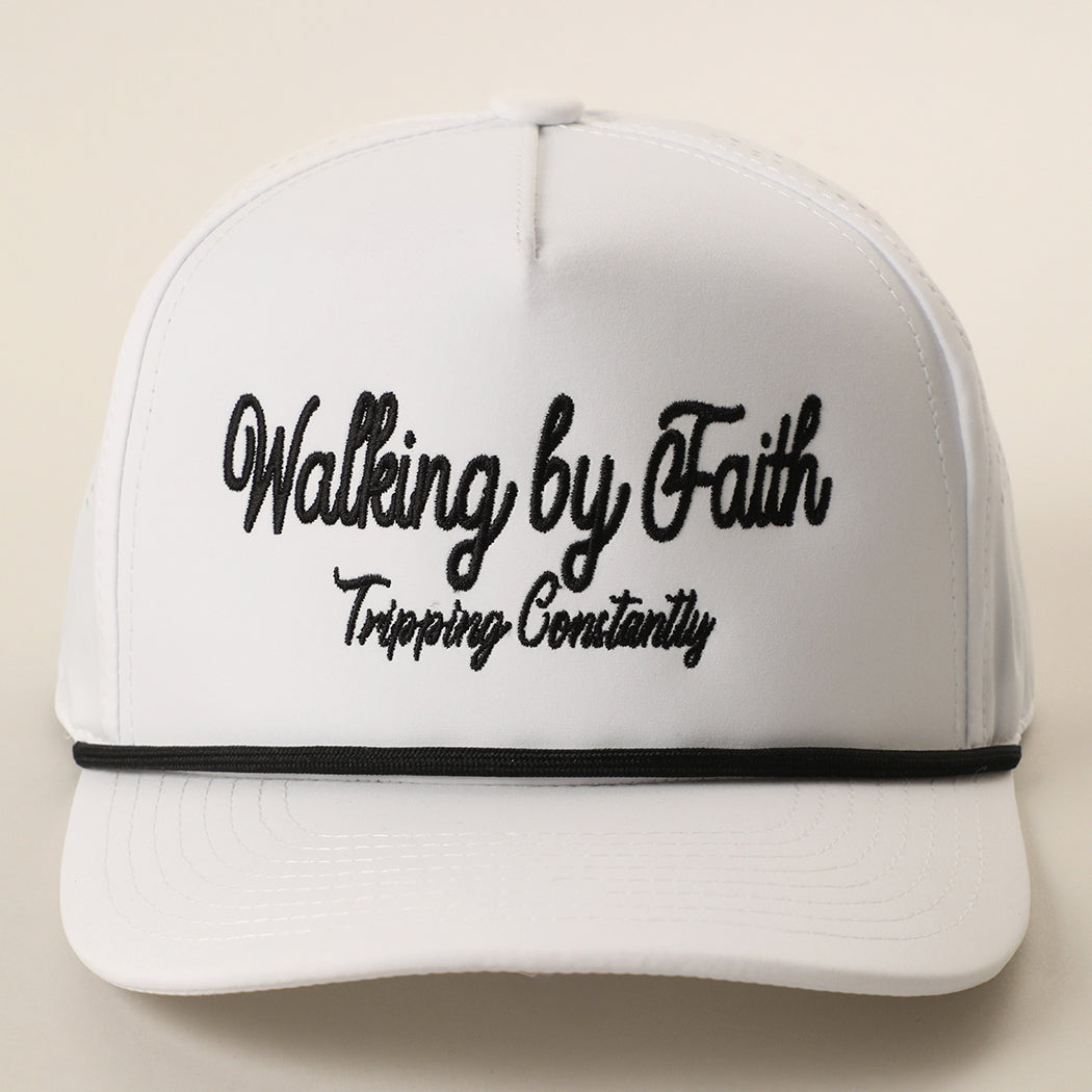 Walking by Faith embroidered rope trucker hat in white