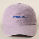 Processing embroidered baseball cap in lilac