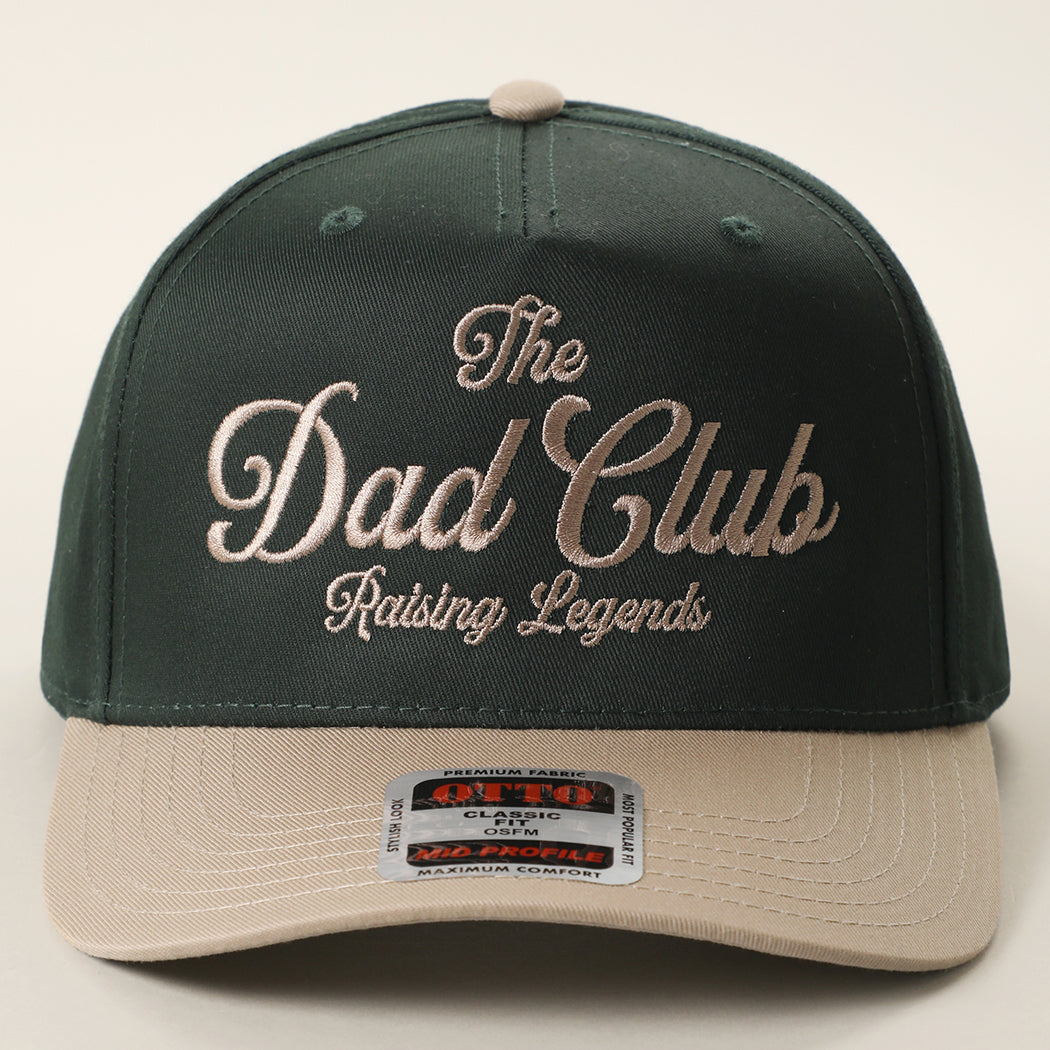 The Dad Club Raising Legends trucker hat in khaki and dark green