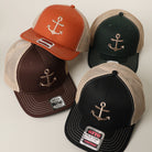 Anchor embroidered OTTO two-tone trucker hat, front view alternate angle