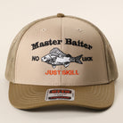 Master Baiter No Luck Just Skill trucker hat in coyote brown and khaki