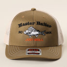 Master Baiter No Luck Just Skill trucker hat in coyote brown and khaki