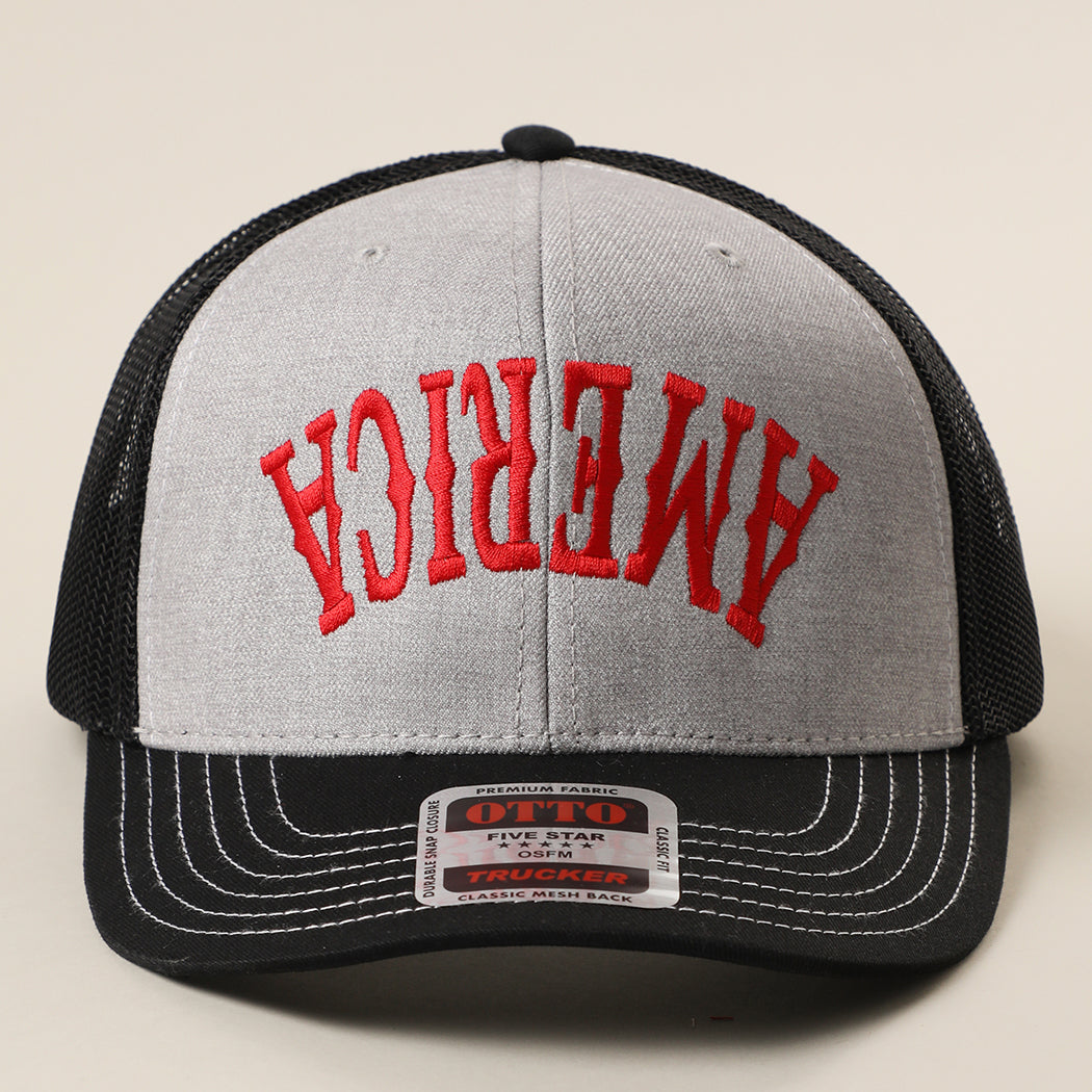 America Upside Down mid profile trucker hat in black and heather grey