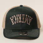 America Upside Down mid profile trucker hat in dark green and khaki