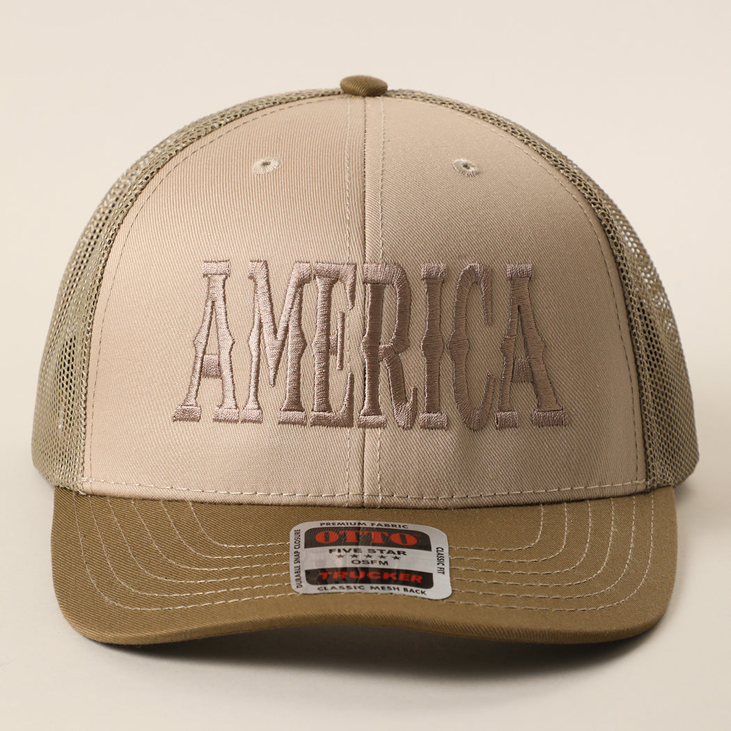 America mid profile trucker hat in coyote brown and khaki