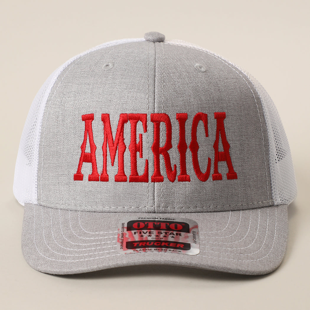 America mid profile trucker hat in heather grey and white
