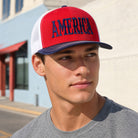 America mid profile trucker hat, front view