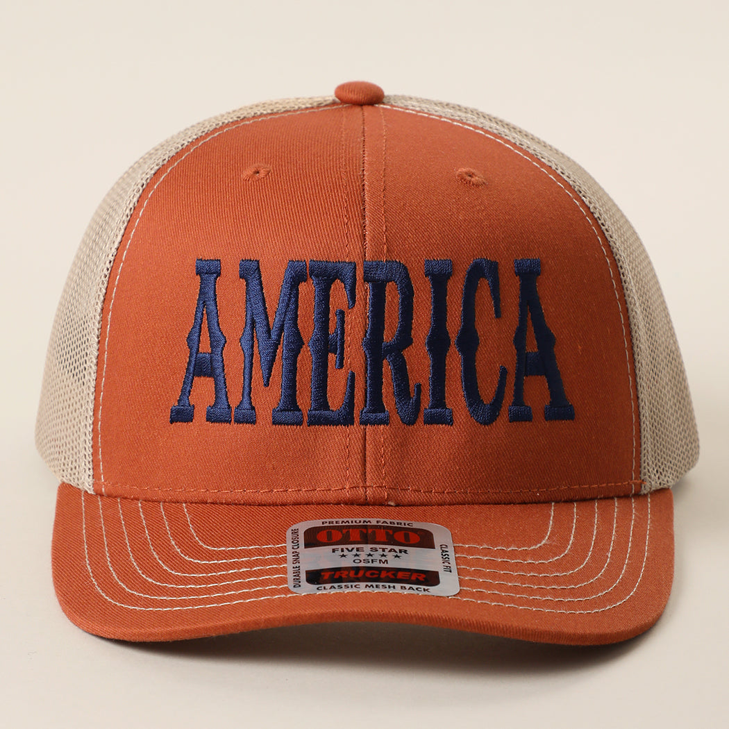 America mid profile trucker hat in orange and khaki