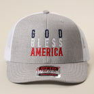 God Bless America mid profile trucker hat in heather grey and white