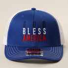 God Bless America mid profile trucker hat in royal blue and white