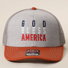 God Bless America mid profile trucker hat in orange and heather grey