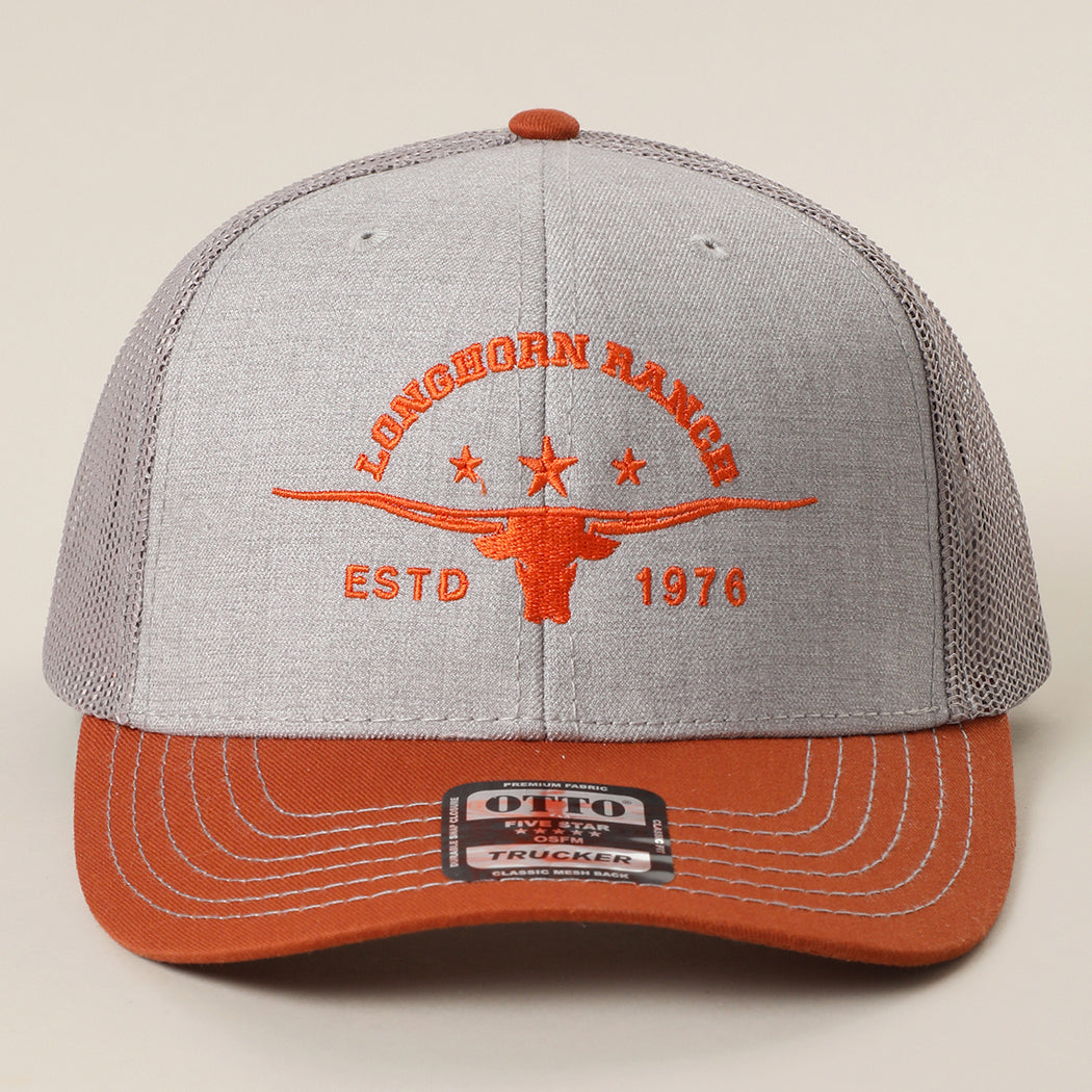 Longhorn Ranch mid profile trucker hat in orange and heather grey