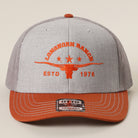 Longhorn Ranch mid profile trucker hat in orange and heather grey