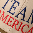 Team America mid profile trucker hat in coyote brown and khaki, side view