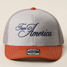 Team America Script mesh back trucker hat in orange and heather grey