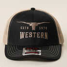 Longhorn Western mid profile trucker hat in black and khaki