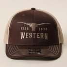 Longhorn Western mid profile trucker hat in dark brown and khaki
