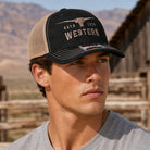 Longhorn Western mid profile trucker hat, front view
