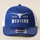 Longhorn Western mid profile trucker hat in royal blue and white